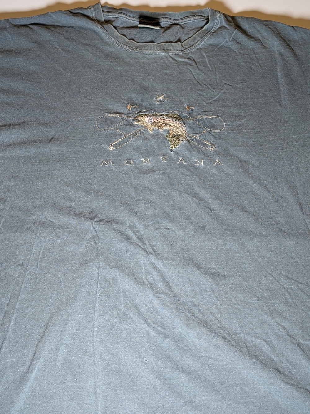 Vintage Comfort Colors Montana Fly Fishing T Shirt Grey Blue Men’s XL Distressed